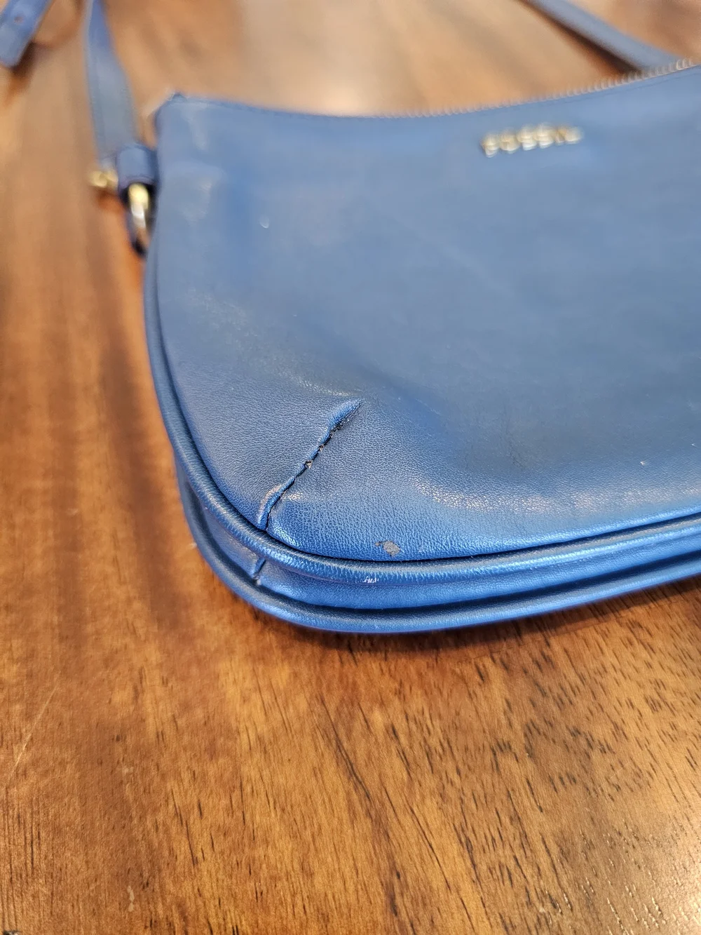 Fossil Leather Triple-Zip Wallet Crossbody Bag - Slate Blue